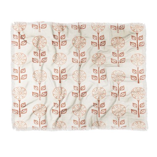 Brand new 🛒 Deny Designs Little Arrow Design Co Block Print Floral Peach Cream Throw Blanket 👏 -Deny Designs Online Store